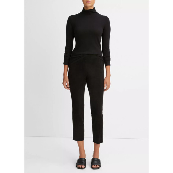 Vince Lamb Leather High Waisted Slim Fit Split Hem Crop Pants Black Women's S - Picture 1 of 6